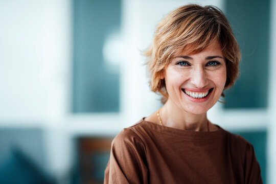 Businesswoman smiling in office