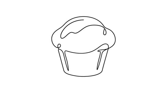 Minimalist single line drawing of a muffin on a white background
