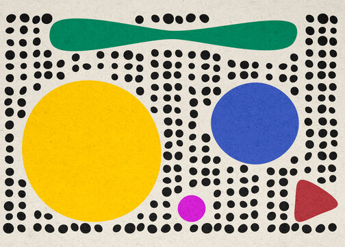 Abstract midcentury geometric illustration with colorful shapes
