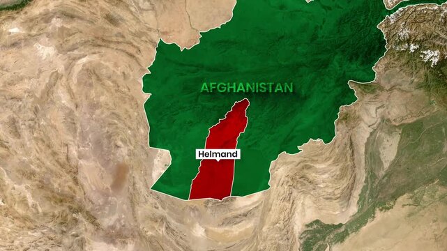 Afghanistan map with Helmand province highlighted in red motion footage