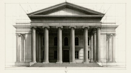 Obraz premium Architectural drawing of a classical building with columns