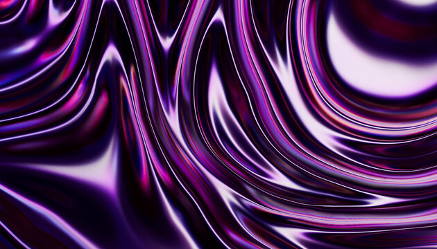 Abstract fluid metallic purple texture background with neon waves