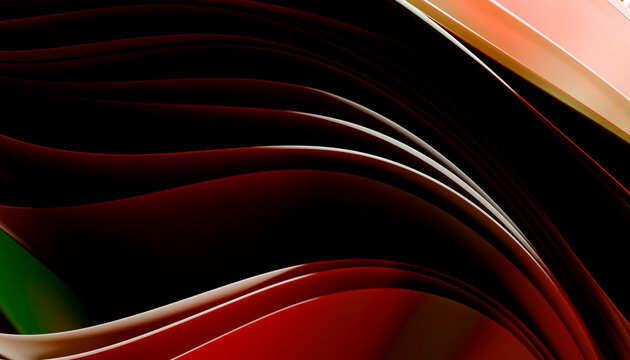 Dynamic abstract 3d render of flowing red layered wave