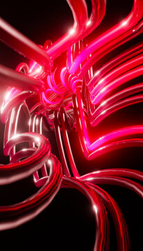 Abstract 3d render of glowing red curved ribbon