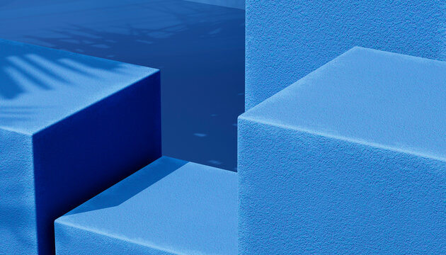 Abstract blue geometric block composition with shadow