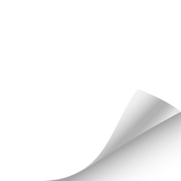 Paper curl corner background. Curled paper corner with realistic page fold effect. White sheet edge peeling back, revealing shadow and depth. Minimal vector illustration.