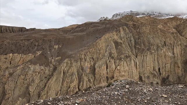 Eroded fluted cliffs and badlands on 4WD road to Yara Gaun, Upper Mustang, Nepal
