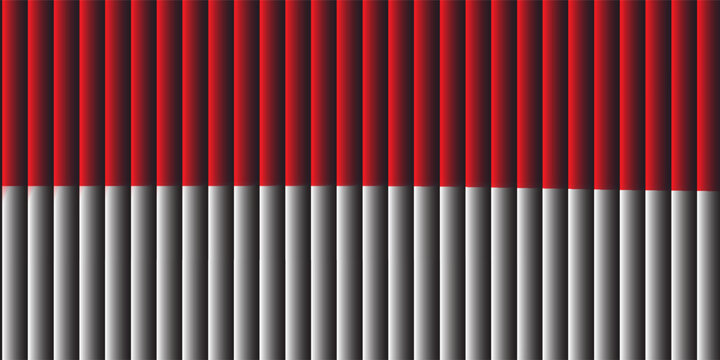 Abstract red and white flag theme pattern backdrop. 3D vertical cylinder tube texture background for Indonesian independence day or Monaco patriotic design.