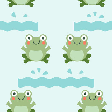 Cute Frog Seamless Pattern Flat Vector Background