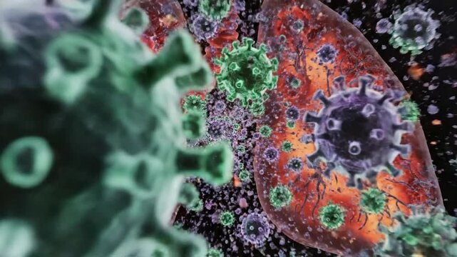 Microscopic Virus Particle Swarming Around Human Lung Anatomy | 3D Medical Animation