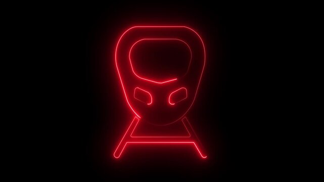 Glowing neon line High-speed train icon isolated on black background. Railroad travel and railway tourism. Subway or metro streamlined fast train transport. 4K Video motion graphic animation