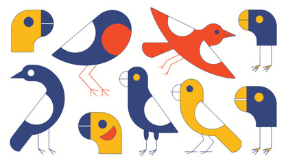 Obraz premium Stylized bird silhouettes in primary colors modern vector illustration silhouette
