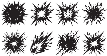 Explosion set of comic book style vector icons, blast, boom, bang, manga, silhouette © SufyanAli