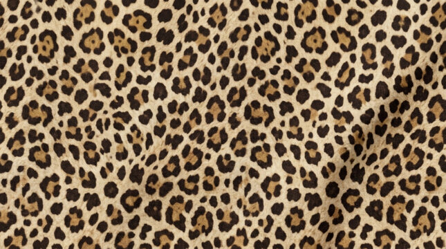 Close-up of leopard print fabric with tan and black spots suitable for fashion and textile design projects