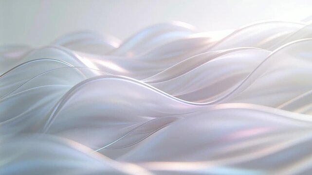 Advancing frames, translucent ribbons undulating on pale gradient backdrop, showing iridescence