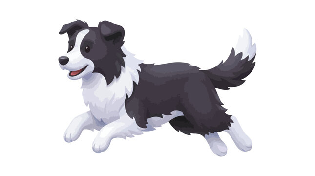 Cute Black and White Border Collie Puppy Running Playfully.