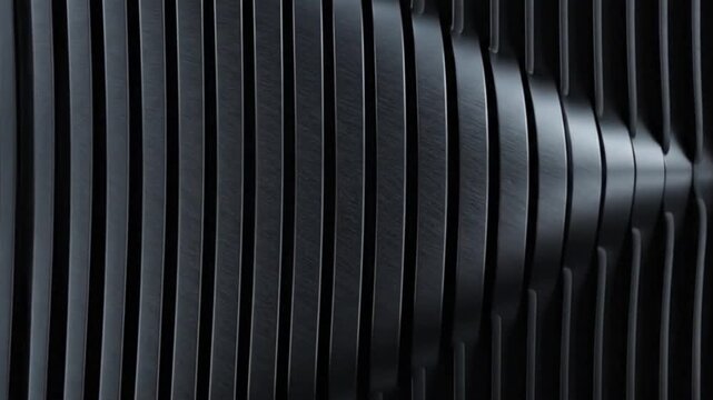 Abstract background with vertical dark metallic slats with a wavelike distortion effect