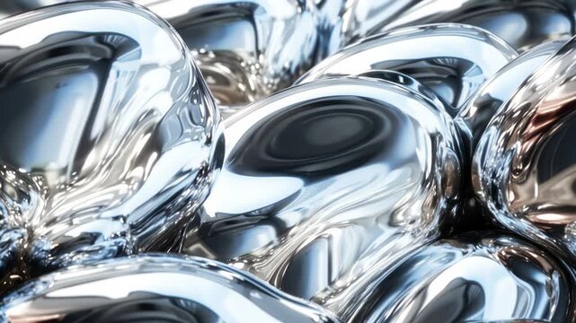 Close-up view of interconnected reflective metallic surfaces, highlighting the dynamic shapes and textures that create a visually engaging composition