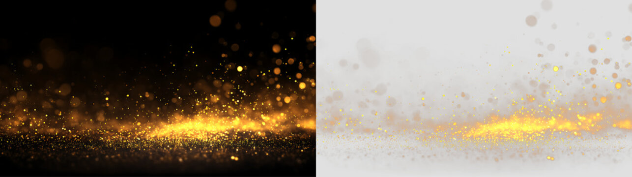 Radiant Golden Light Particles with Glitter Bokeh PNG