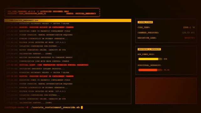 Nuclear Reactor Core Meltdown Radiation Leak Emergency Terminal Animation.