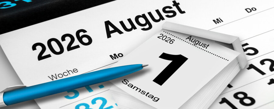 Deutscher Kalender Datum 1. August  2026  Samstag