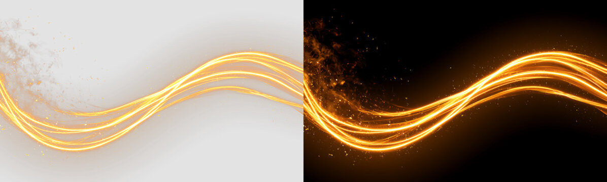 Abstract Golden Light Wave with Glowing Dust Overlay PNG