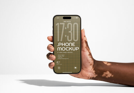 Hand With Visible Vitiligo Skin Pigmentation Hold Smartphone Mockup