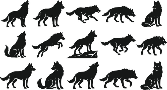 Spooky halloween vector bundle black wolf silhouettes for creepy designs scary october graphics