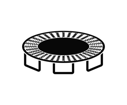 Round jumping trampoline black vector icon isolated on white background