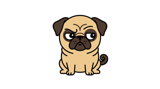 A cute cartoon illustration of a small dog with a grumpy expression