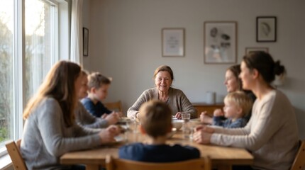 Fototapeta premium Senior Woman Leads Family Meal for Senior Citizen Day