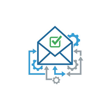 Automated mail process icon with green checkmark.