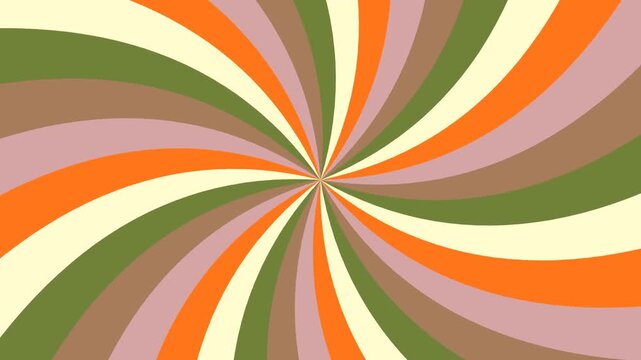 Retro 70s Style Psychedelic Spiral Background with Muted Earthy Colors and Rotating Radial Rays