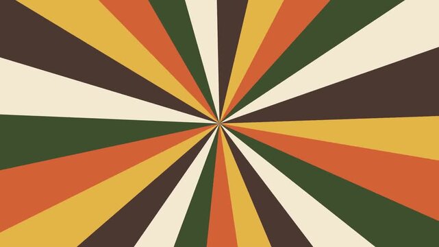 Retro 70s Vintage Sunburst Motion Graphic Background with Rotating Earthy Color Radial Rays Loop