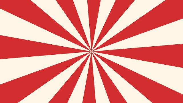 Rotating Retro Sunburst Background with Red and Cream Radial Stripes for Circus or Carnival Theme
