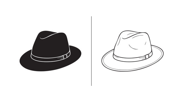 black fedora hat silhouette with line art vector icon black silhouette with line art black silhouette with line art vector icon