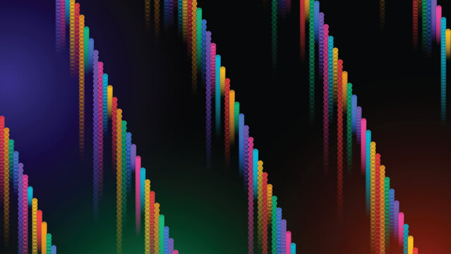 Rainbow Equalizer Sound Bars background. Colorful dotted music equalizer bars, rainbow spectrum audio frequency, futuristic digital sound technology, vector