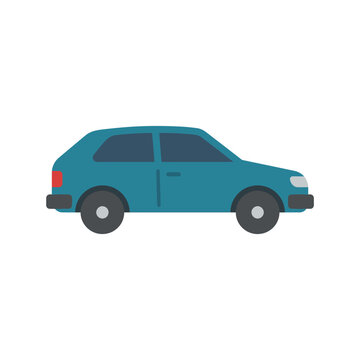 Isolated teal hatchback car in profile on a white background, simple flat design with visible pixelation effect.