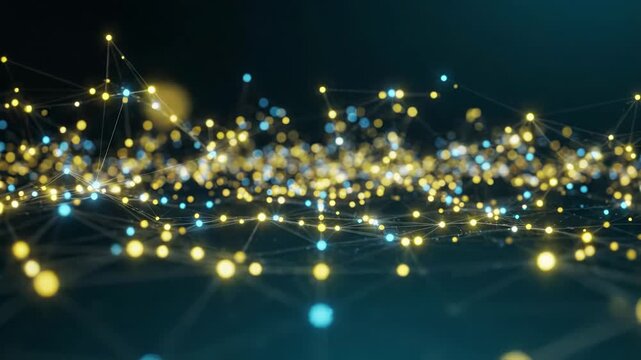 Abstract digital network connection with glowing yellow and blue nodes and lines