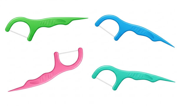 Colorful dental floss picks set vector illustration isolated on white background