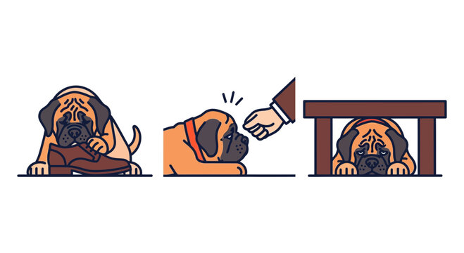Mischievous Mastiff Puppy Chewing Shoe Scolded and Hiding