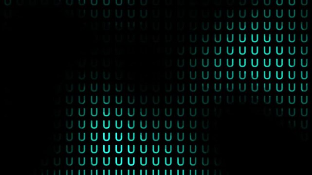 Cyan Letter U Pattern Background Abstract Typography Glitch Monochromatic Screen Loop Motion Graphic