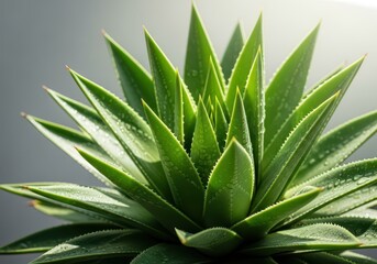 Fototapeta premium A close-up shot of a sharp green succulent featuring long pointed leaves with natural patterns under soft daylight in a minimalist setting, pointed, sharp, prickly