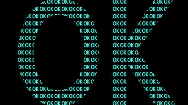 Cyan Letter ok Pattern Background Abstract Typography Glitch Monochromatic Screen Loop Motion Graphic