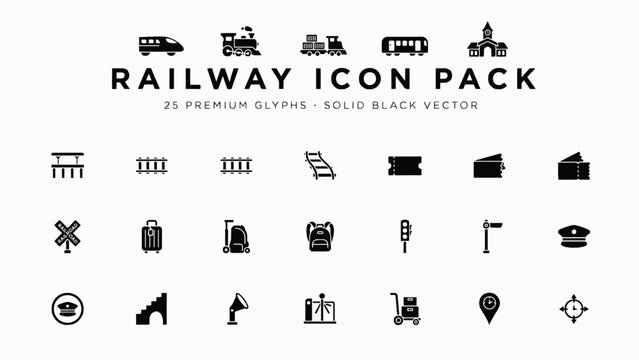 railway icons on white background