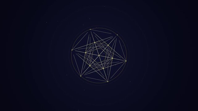 Abstract golden geometric constellation with connecting lines on dark blue background