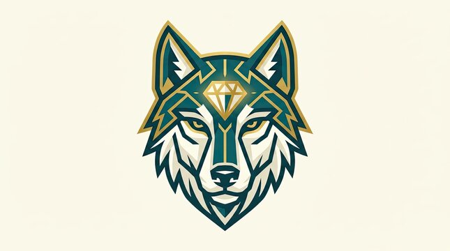 Geometric wolf head logo with green and gold accents.