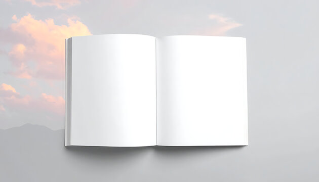 Open Blank White Book With Empty Pages Against Soft Pastel Cloudy Sky Background