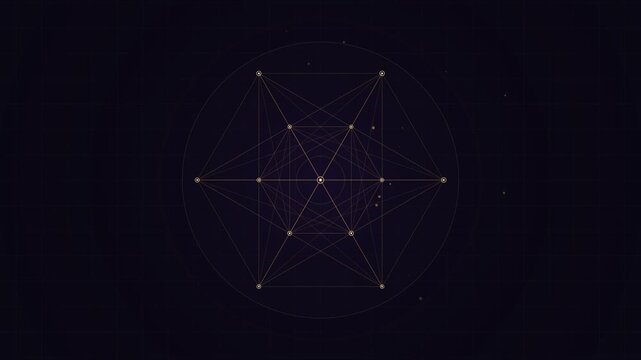Rotating golden geometric plexus network animation on dark background