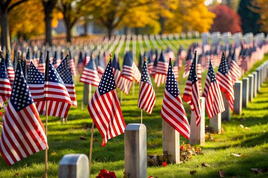 american flags on graveside for memorial day